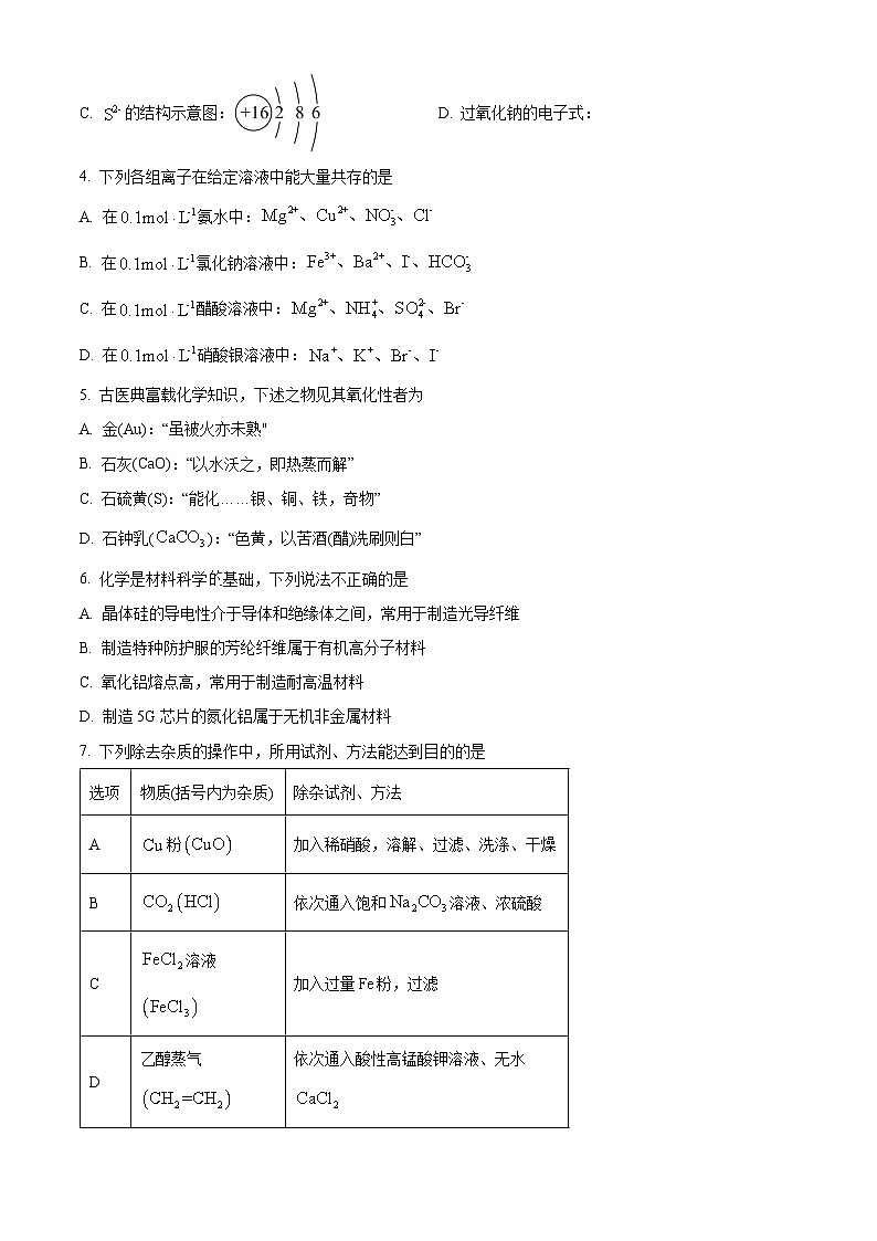【期中真题】山西省太原市2022-2023学年高三上学期期中质量监测化学试卷（原卷版）第2页