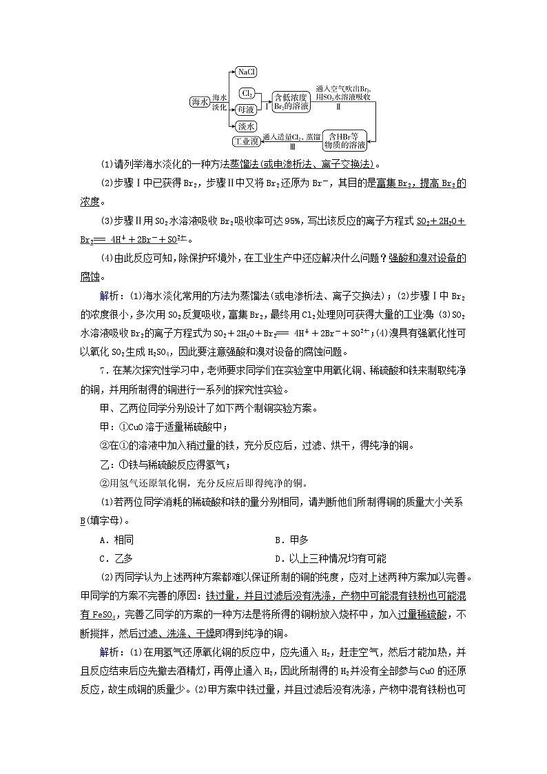 新教材2023年高中化学第8章化学与可持续发展第1节自然资源的开发利用第1课时金属矿物的开发利用　海水资源的开发利用提能作业新人教版必修第二册第3页