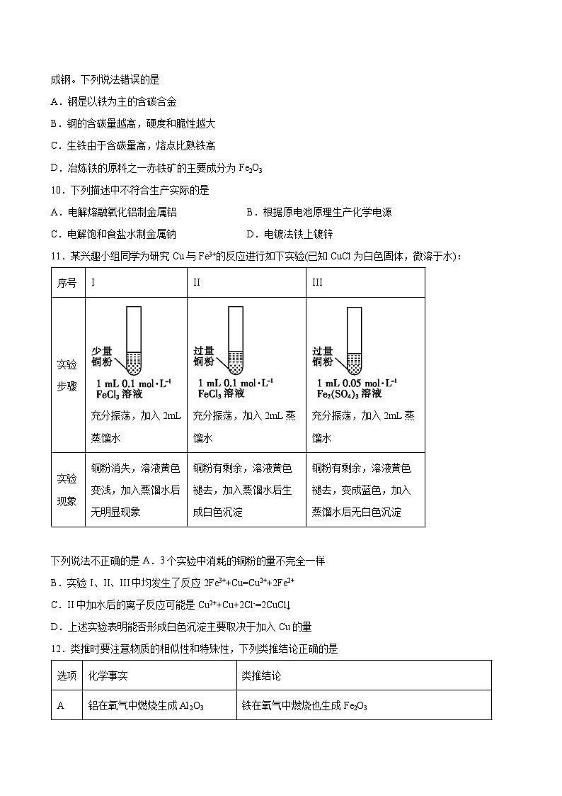 第三章《铁金属材料》单元检测题高中化学人教版（2019）必修第一册第3页