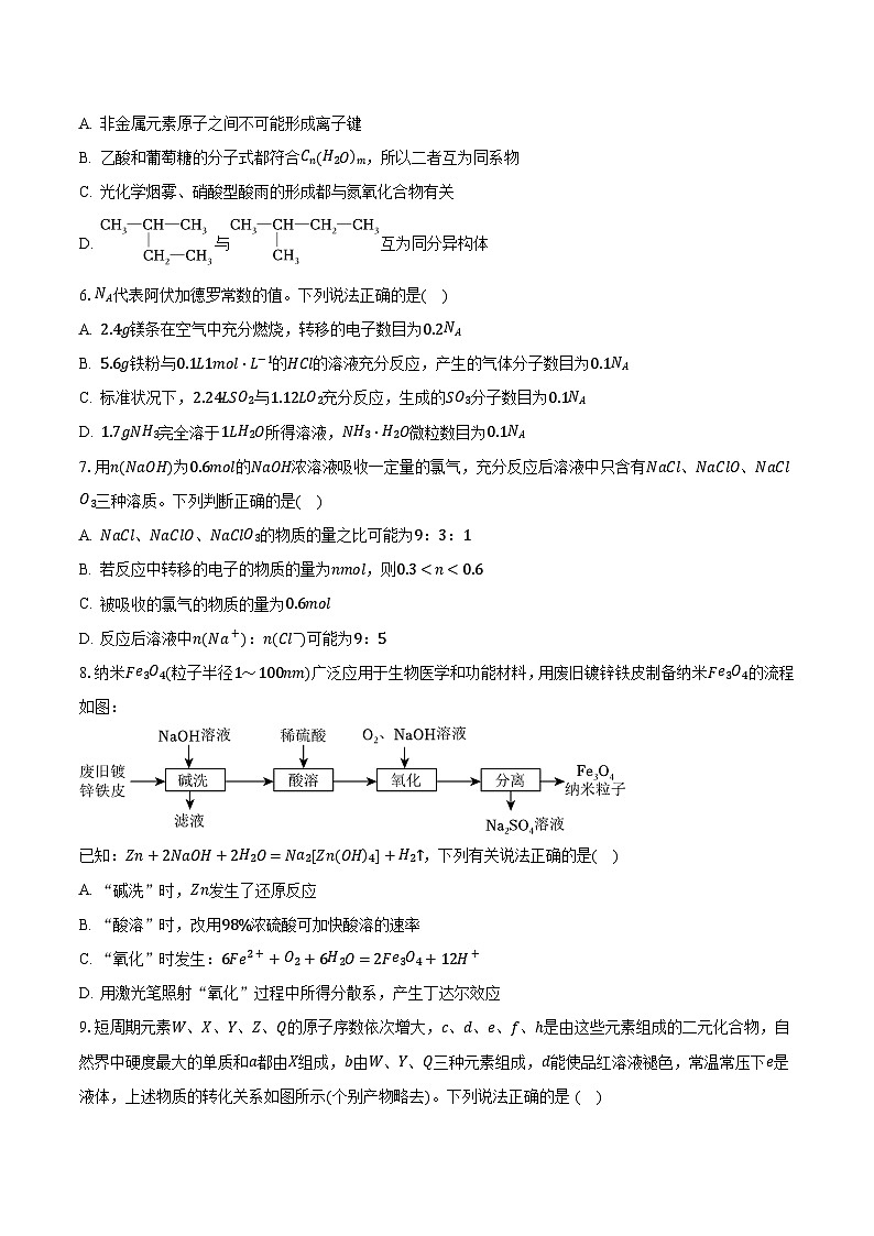 2023-2024学年湖南省长沙市长郡重点中学高二（上）入学化学试卷（含解析）第2页
