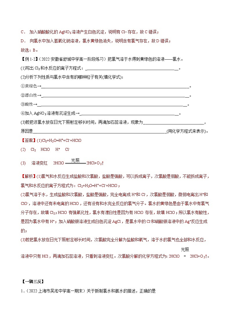 人教版高中化学必修一精品同步讲义2.2.2 氯水与氯离子的检验（精讲）（含解析）第3页