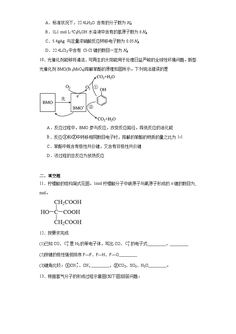 2.1共价键模型课堂同步练-鲁科版高中化学选择性必修203