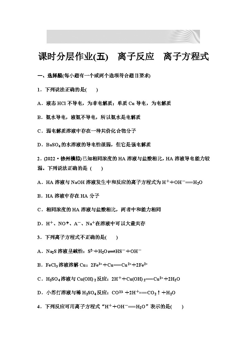 2024届高考化学一轮复习 课时分层作业5　离子反应　离子方程式（含答案）第1页