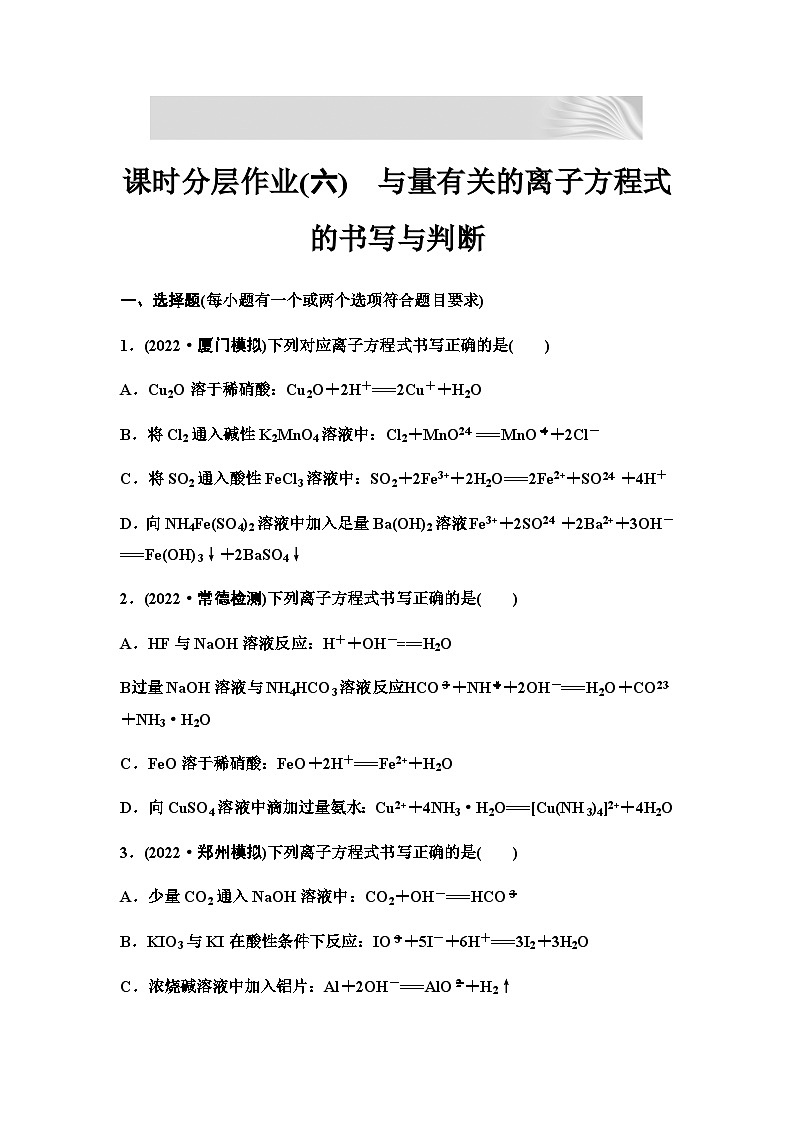 2024届高考化学一轮复习 课时分层作业6　与量有关的离子方程式的书写与判断（含答案）01