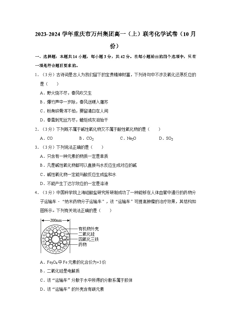 2023-2024学年重庆市万州集团高一（上）联考化学试卷（10月份）第1页