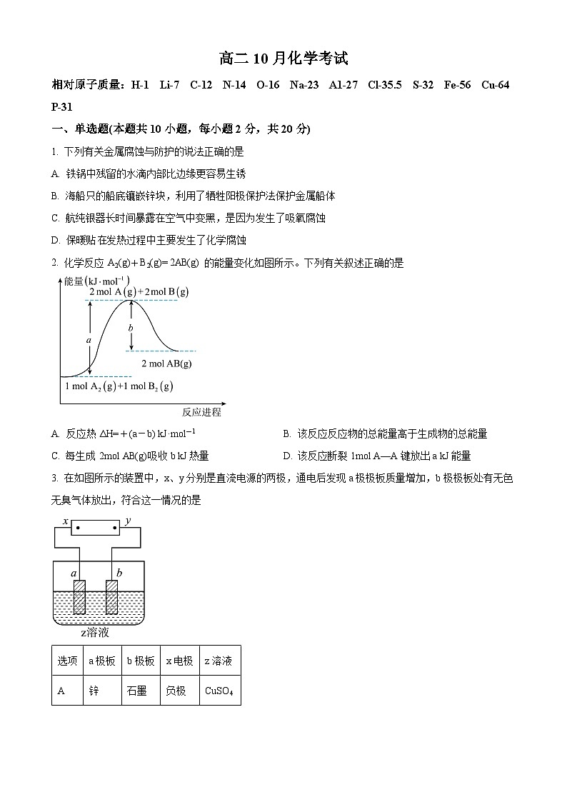 山东省枣庄市第八中学2023-2024学年高二化学上学期10月月考试题（Word版附解析）第1页