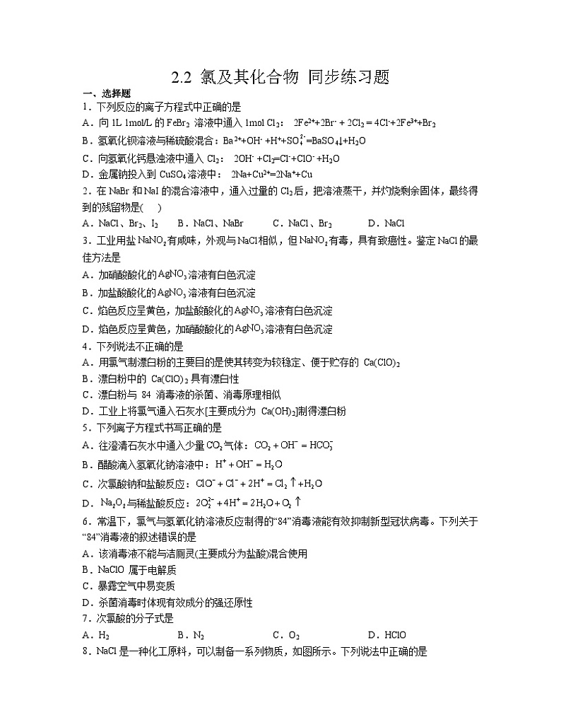 2.2 氯及其化合物 同步练习题 2023-2024学年高一上学期化学人教版（2019）必修第一册第1页