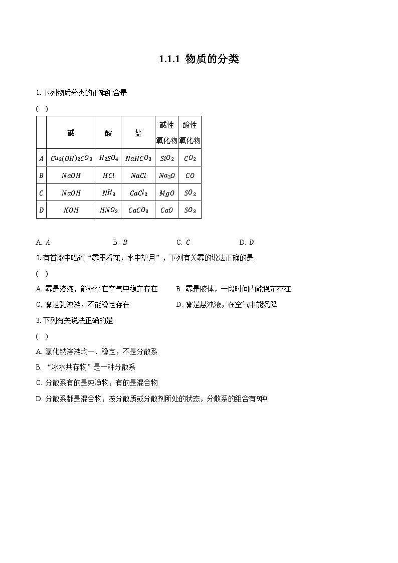1.1.1 物质的分类2023-2024学年高一化学人教版必修一同步练习第1页