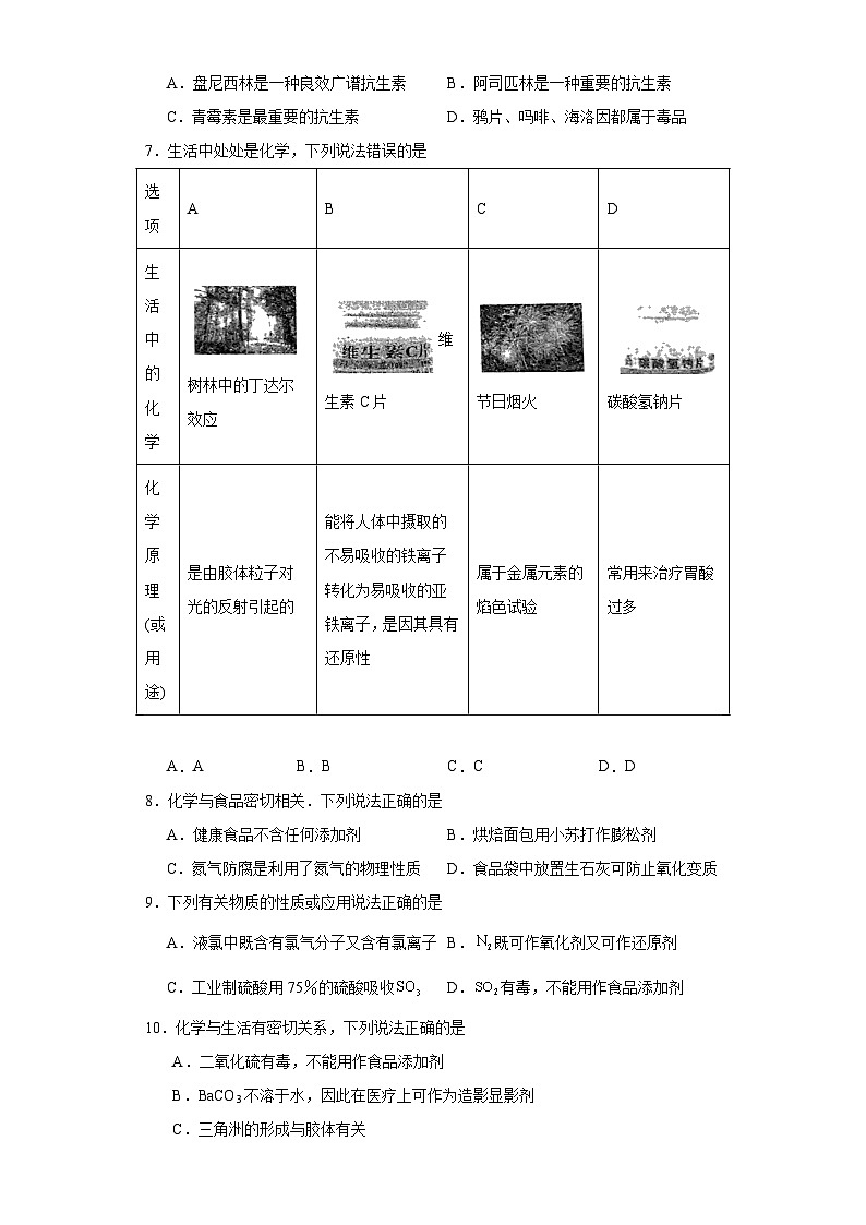 8.2.化学品的合理使用  核心考点   高中化学人教版（2019）必修第二册 试卷02