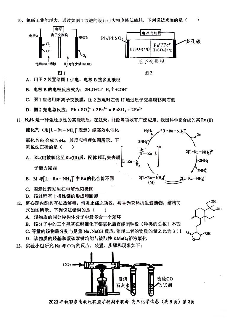 湖北省鄂东南省级示范高中教育教学改革联盟学校2023-2024学年高三上学期期中联考化学第3页