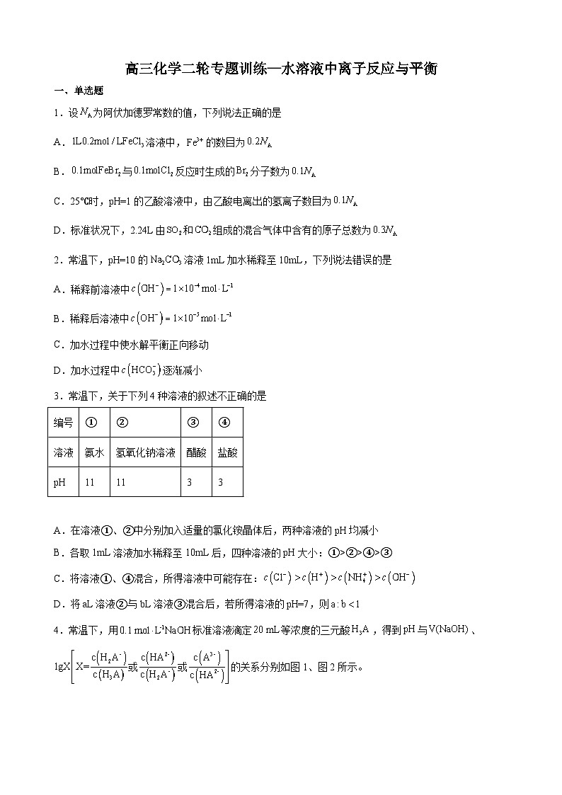 高考化学二轮专题训练《水溶液中离子反应与平衡》第1页