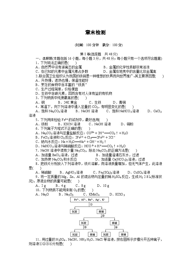 化学必修一第三章金属及其化合物课时作业题及答案解析 第三章 单元检测第1页