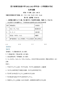 四川省南充高级中学2022-2023学年高一化学上学期期末考试试题（Word版附解析）