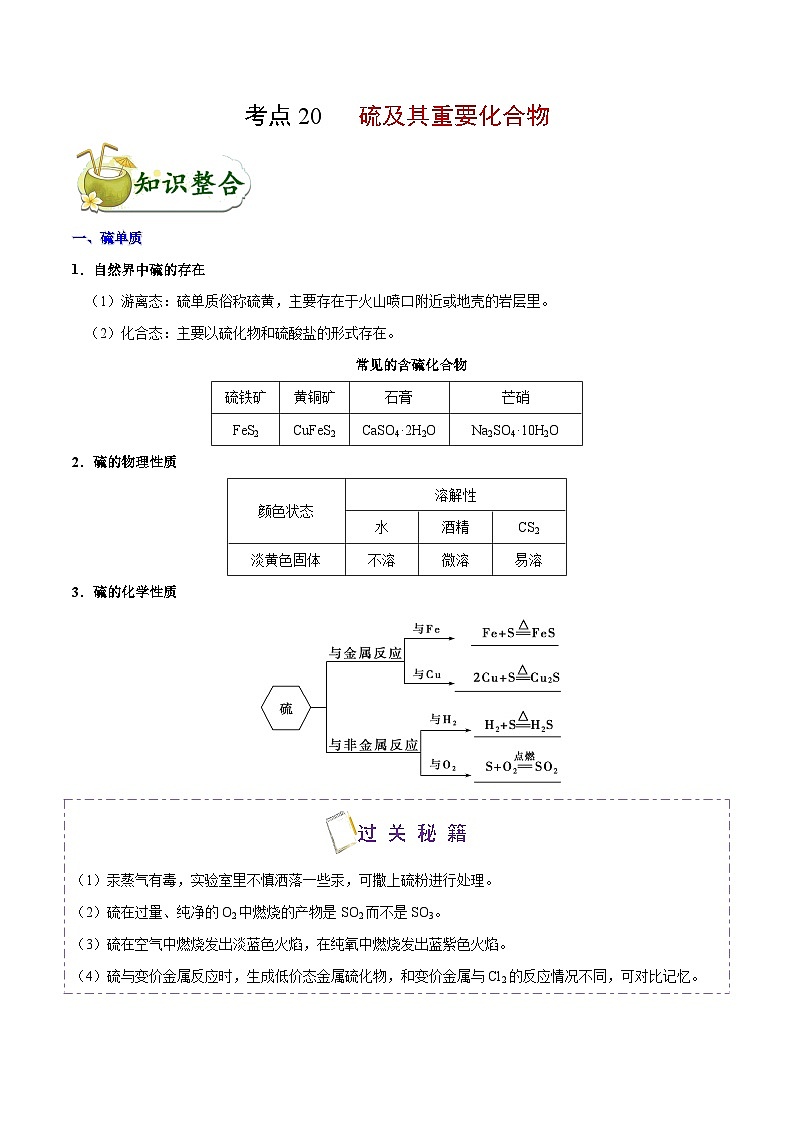 高考化学 考点20 硫及其重要化合物（含解析）第1页