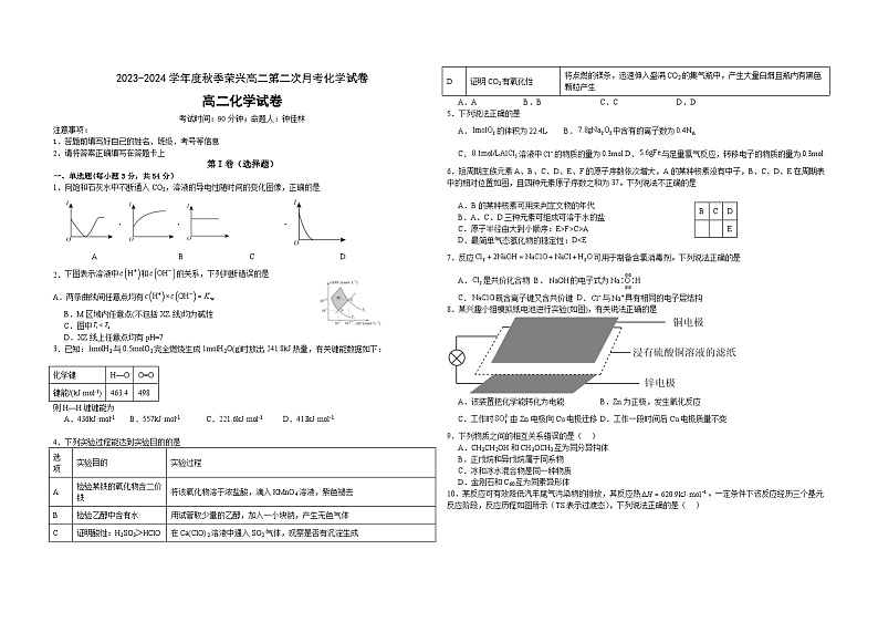 贵州省桐梓县荣兴高级中学2023-2024学年高二上学期第二次月考化学试卷01