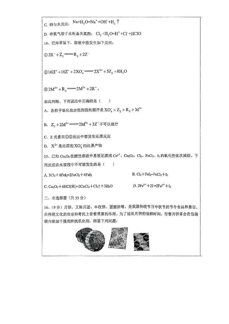 陕西省榆林市定边县定边四中2023-2024第一学期期中考试高一化学第3页