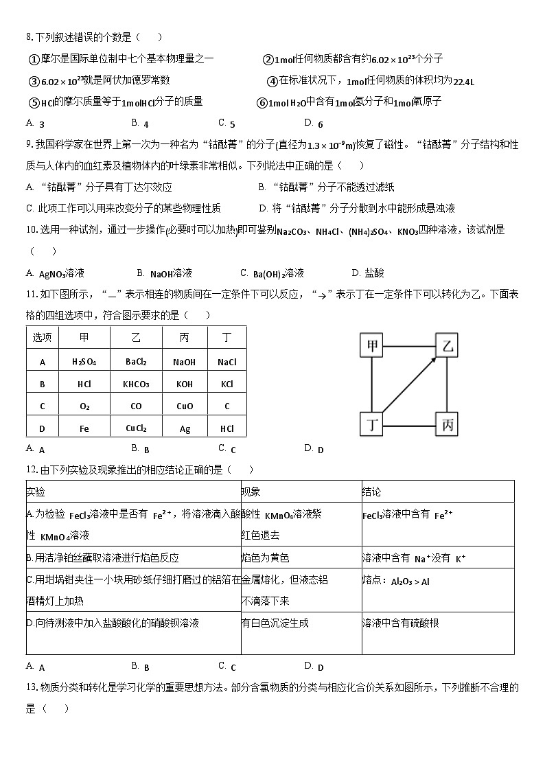 福建省福州市四校教学联盟2023-2024学年高一上学期期中质量检测化学试题02