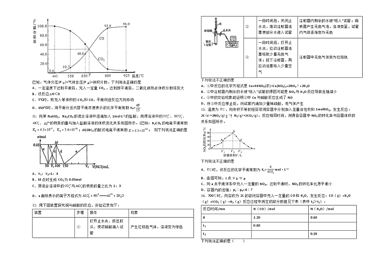 安徽省合肥市七校教育联盟2023—2024学年高二上学期期中测试模拟测试化学试卷03