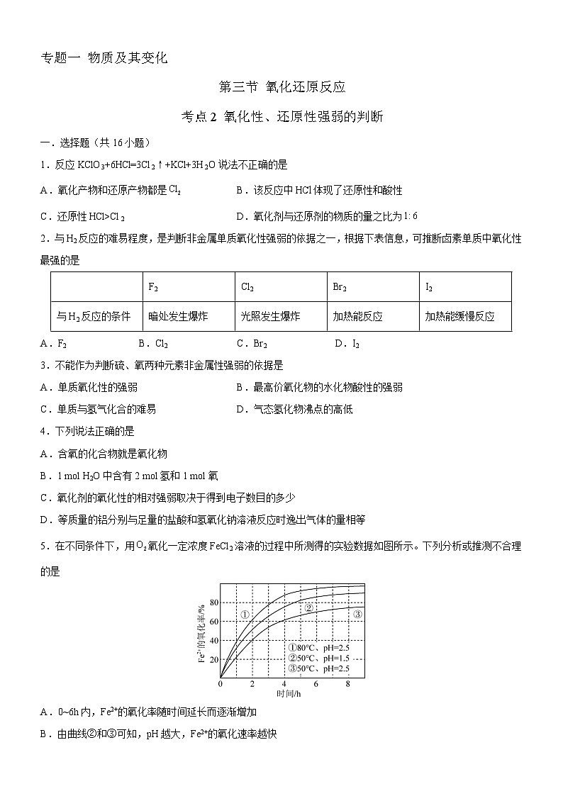 1.3.2 氧化性、还原性强弱的判断（原卷版）（好题帮）-备战2023年高考化学一轮复习考点帮（新教材新高考）第1页