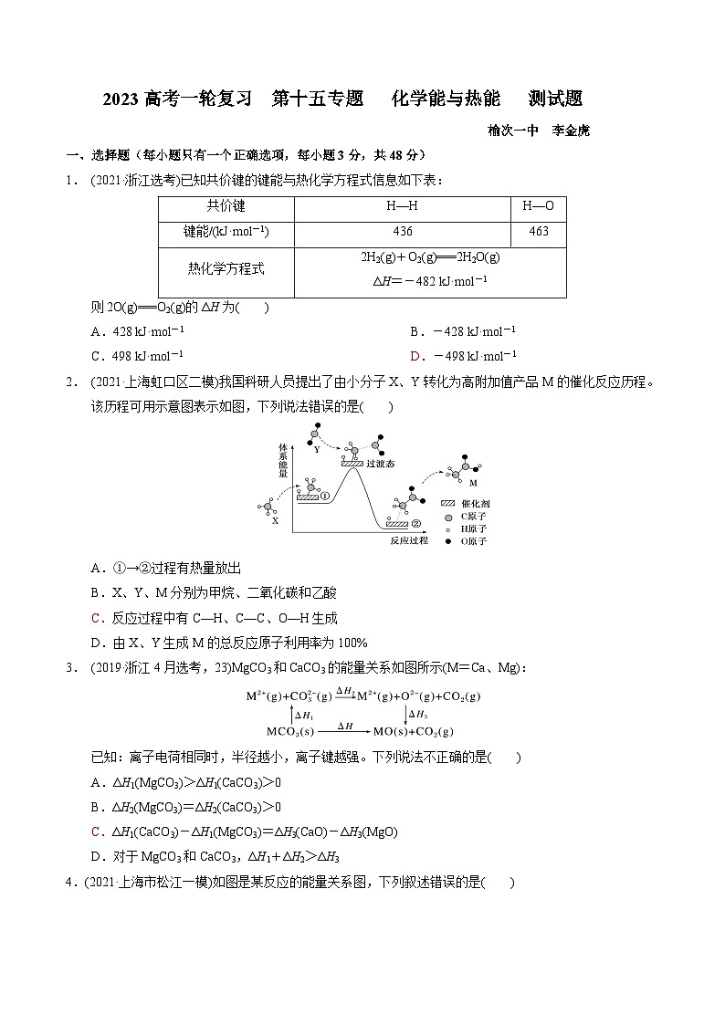 2023届高三化学高考备考一轮复习   第十六专题   化学能与热能   测试题第1页