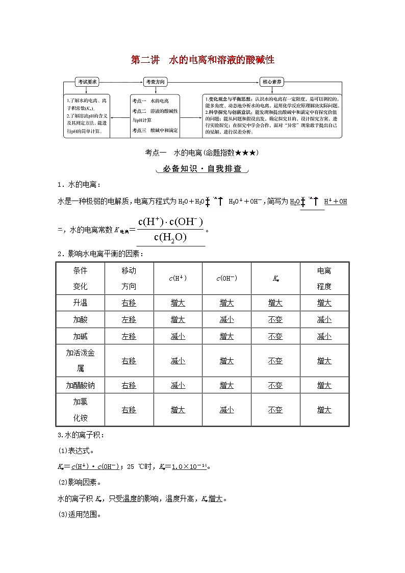 高考化学一轮复习第八章水溶液中的电离平衡第二讲水的电离和溶液的酸碱性学案01