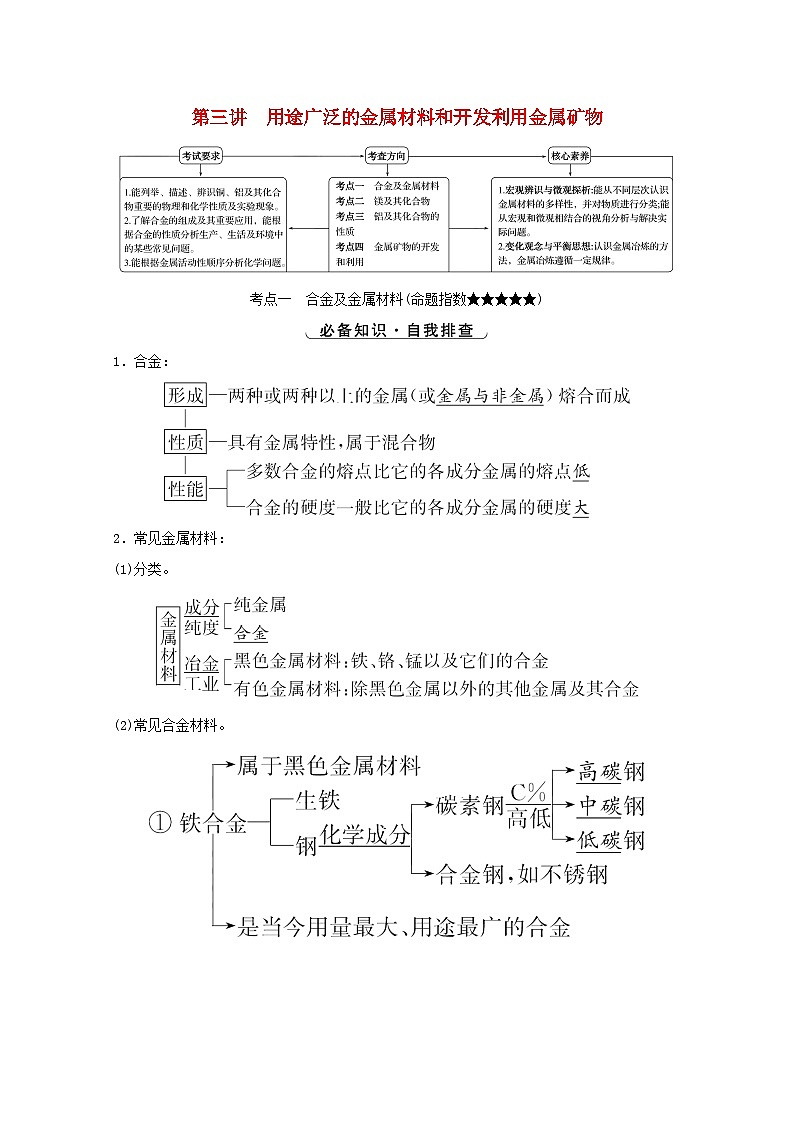 高考化学一轮复习第三章金属及其化合物第三讲用途广泛的金属材料和开发利用金属矿物学案第1页