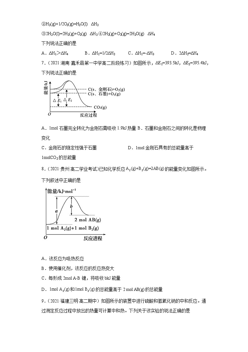 第一章 化学反应的热效应-2021-2022学年高二化学上学期期末检测核心素养卷（人教版2019选择性必修1）（基础卷）（原卷版）第2页
