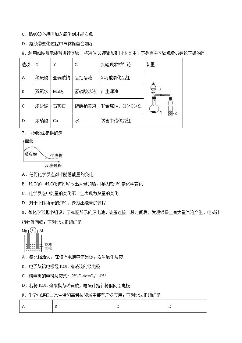 冲刺卷05-2020-2021学年高一化学期末复习临考冲刺卷（人教版2019必修第二册）（原卷版）02