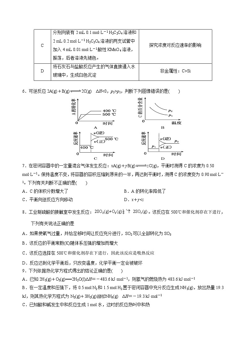 第二单元 化学反应速率与化学平衡-【冲刺期末】2021-2022学年高二化学期末单元复习测试（人教版2019选择性必修1）（原卷版）第2页