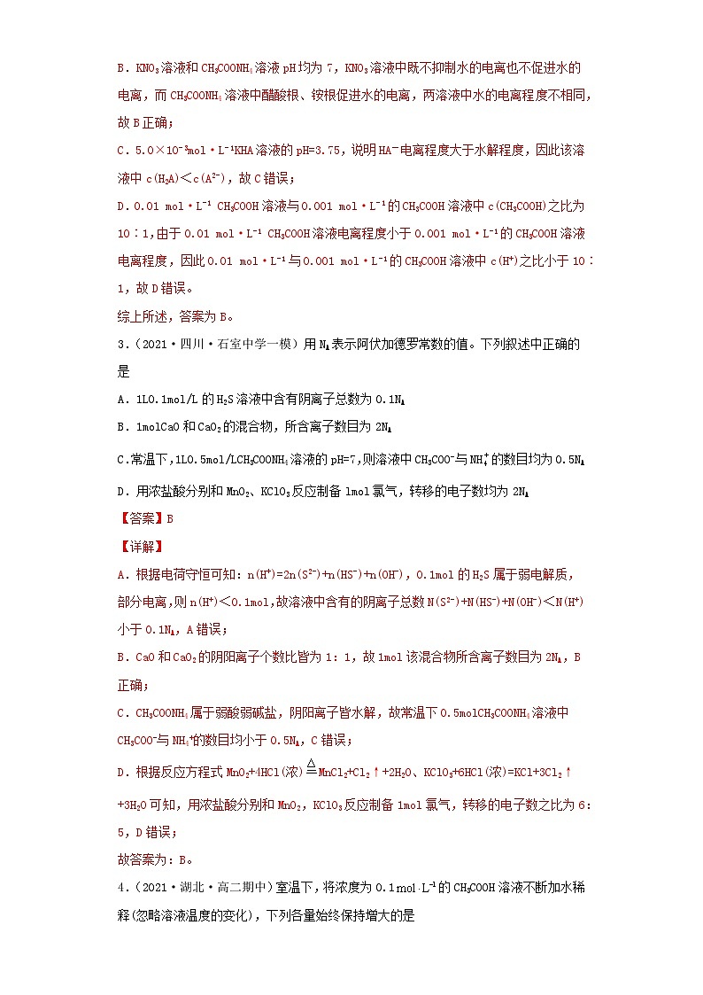 第三章 水溶液中的离子反应与平衡-2021-2022学年高二化学上学期期末检测核心素养卷（人教版2019选择性必修1）（提升卷）（解析版）02
