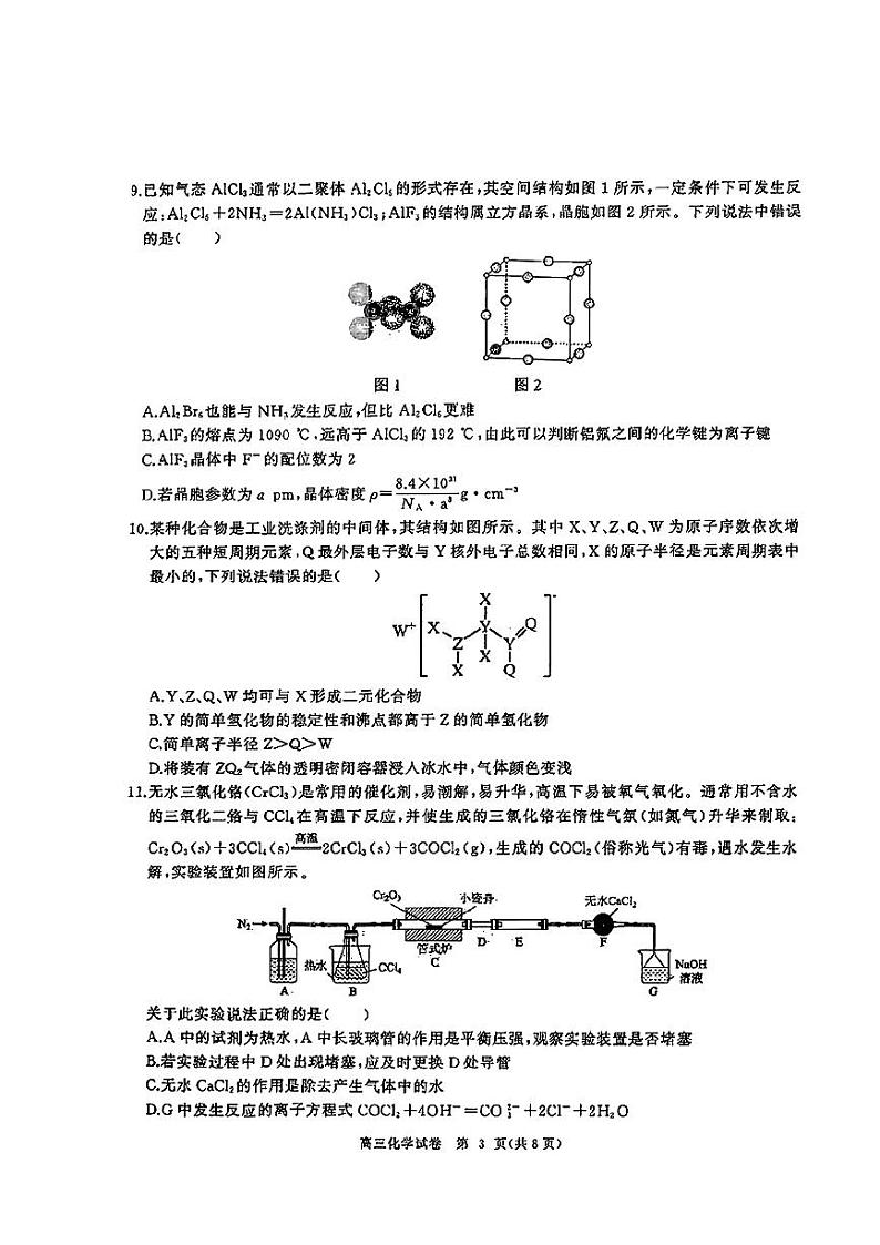 2024湖北省部分重点中学高三上学期11月月考联考化学试题PDF版含答案第3页