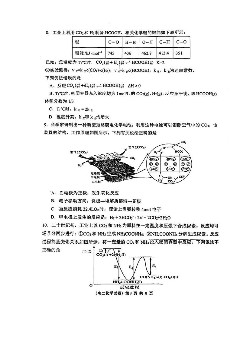 福建省福州格致中学2023-2024学年高二上学期期中考试化学试卷03