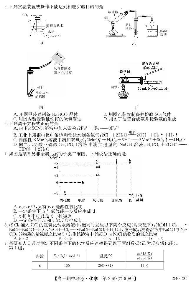 24012C高三试卷-化学第2页