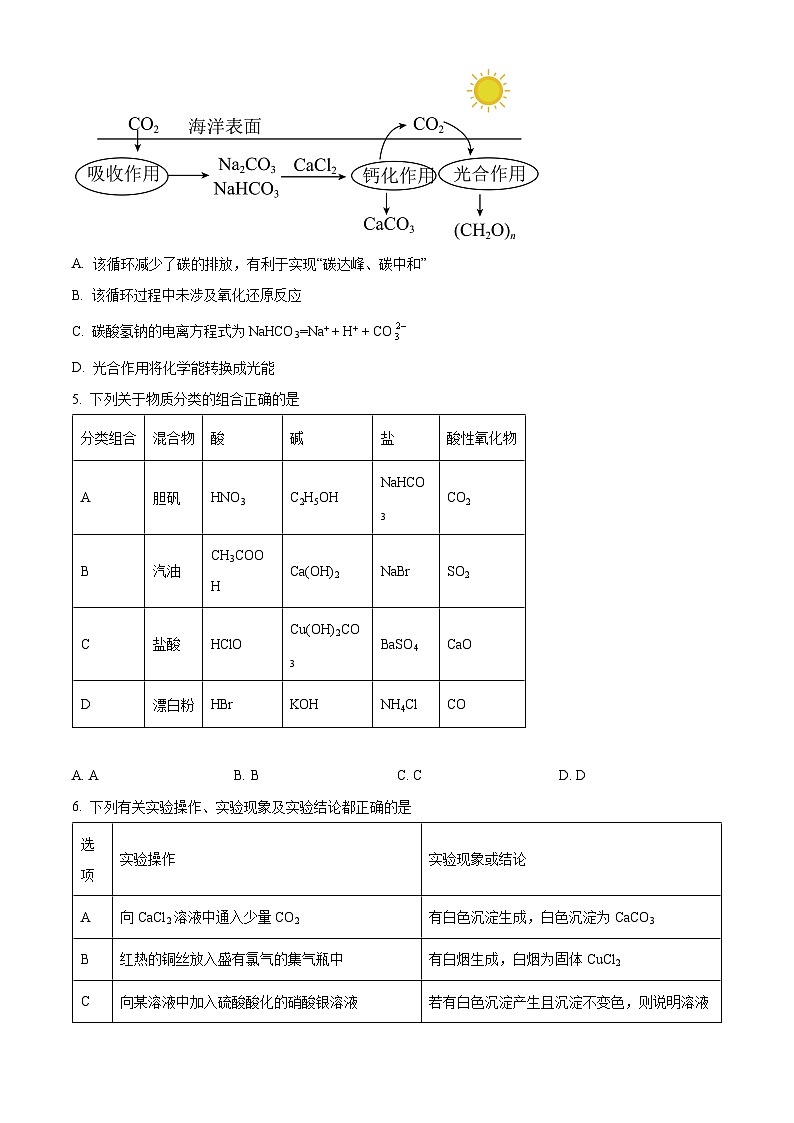 福建省福州市八县市一中2023-2024学年高一上学期期中联考试题+化学（解析版）02