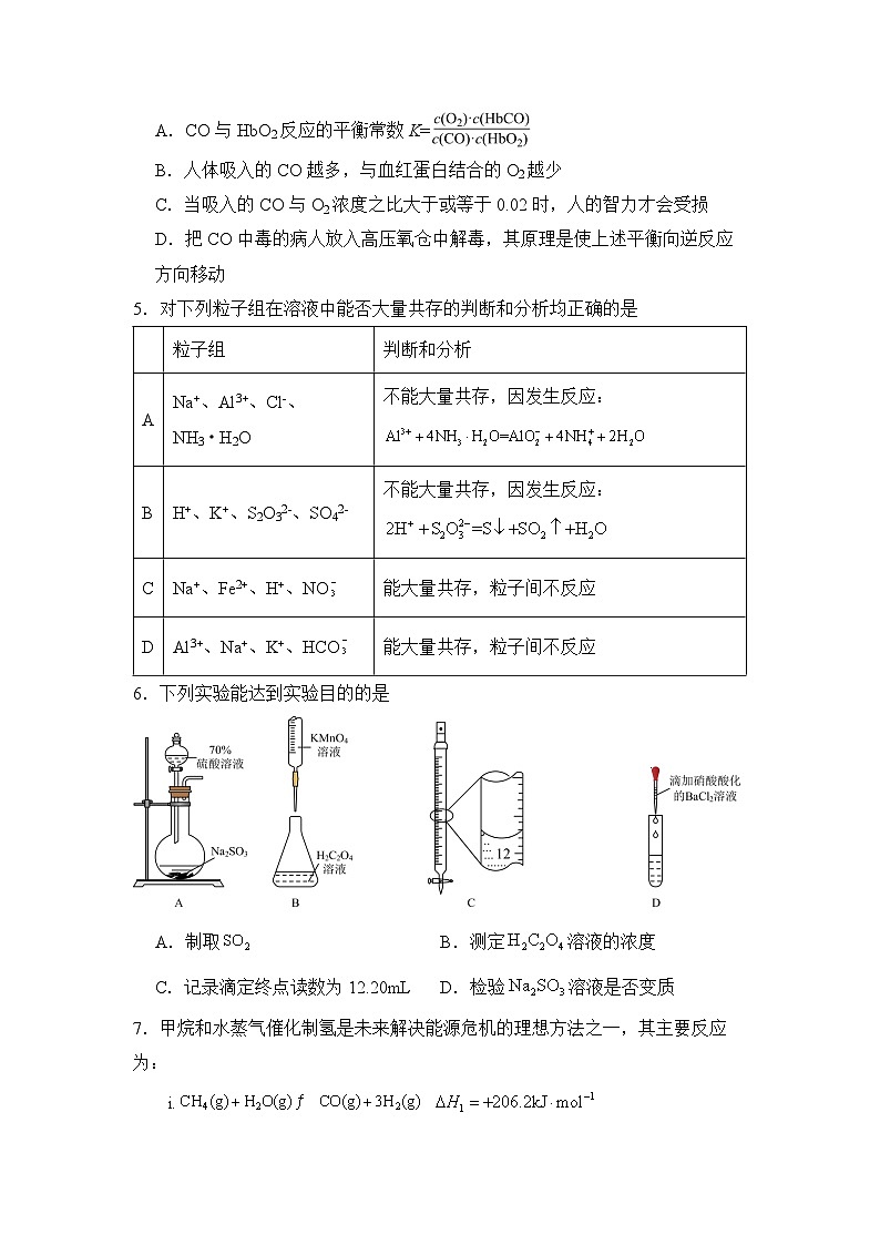 福建省莆田市城厢区2023-2024学年高二上学期期中考试化学试题（含答案）02