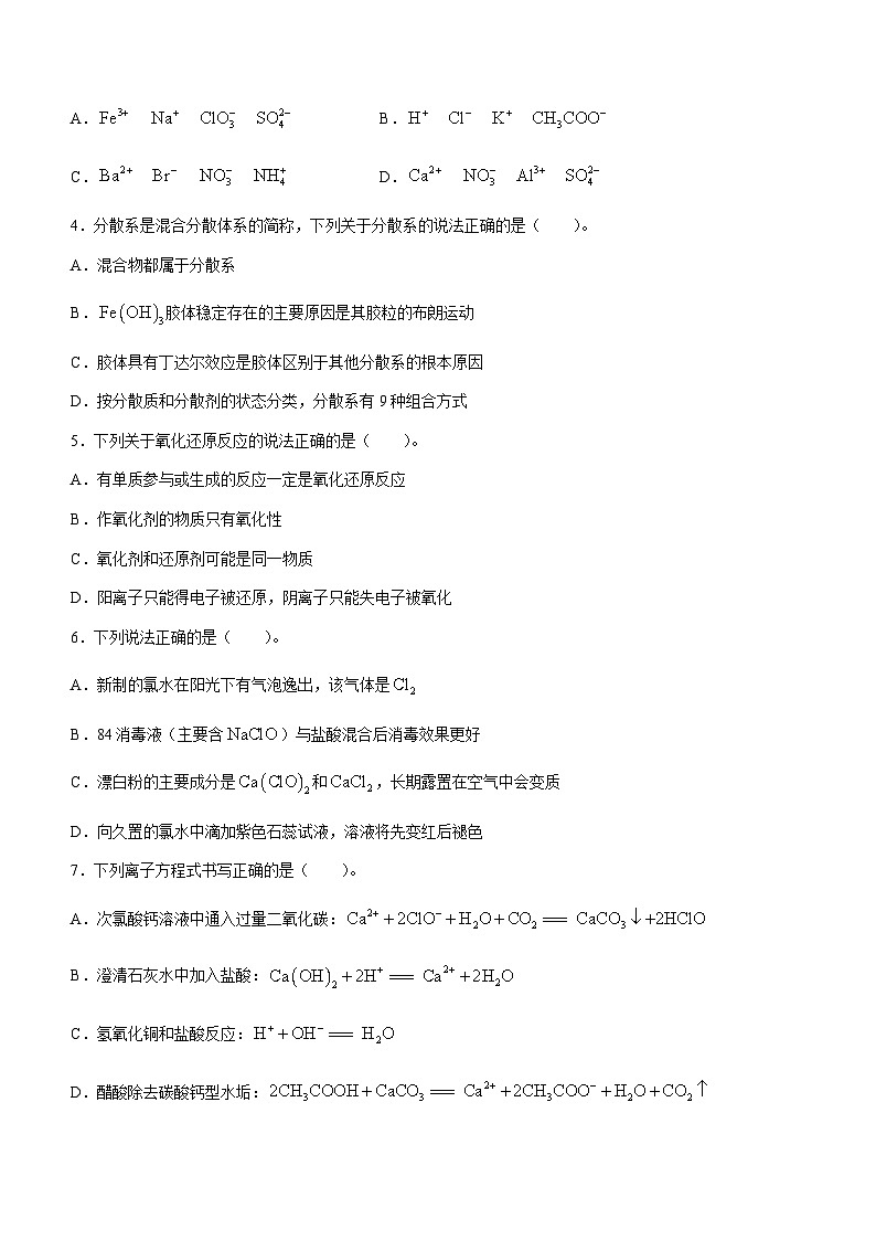 湖南省衡阳市湖湘教育三新探索协作体2023-2024学年高一上学期11月期中联考化学试题（含答案）02