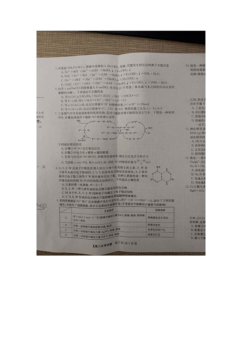 2024亳州蒙城县高三上学期期中联考试题化学图片版含答案02