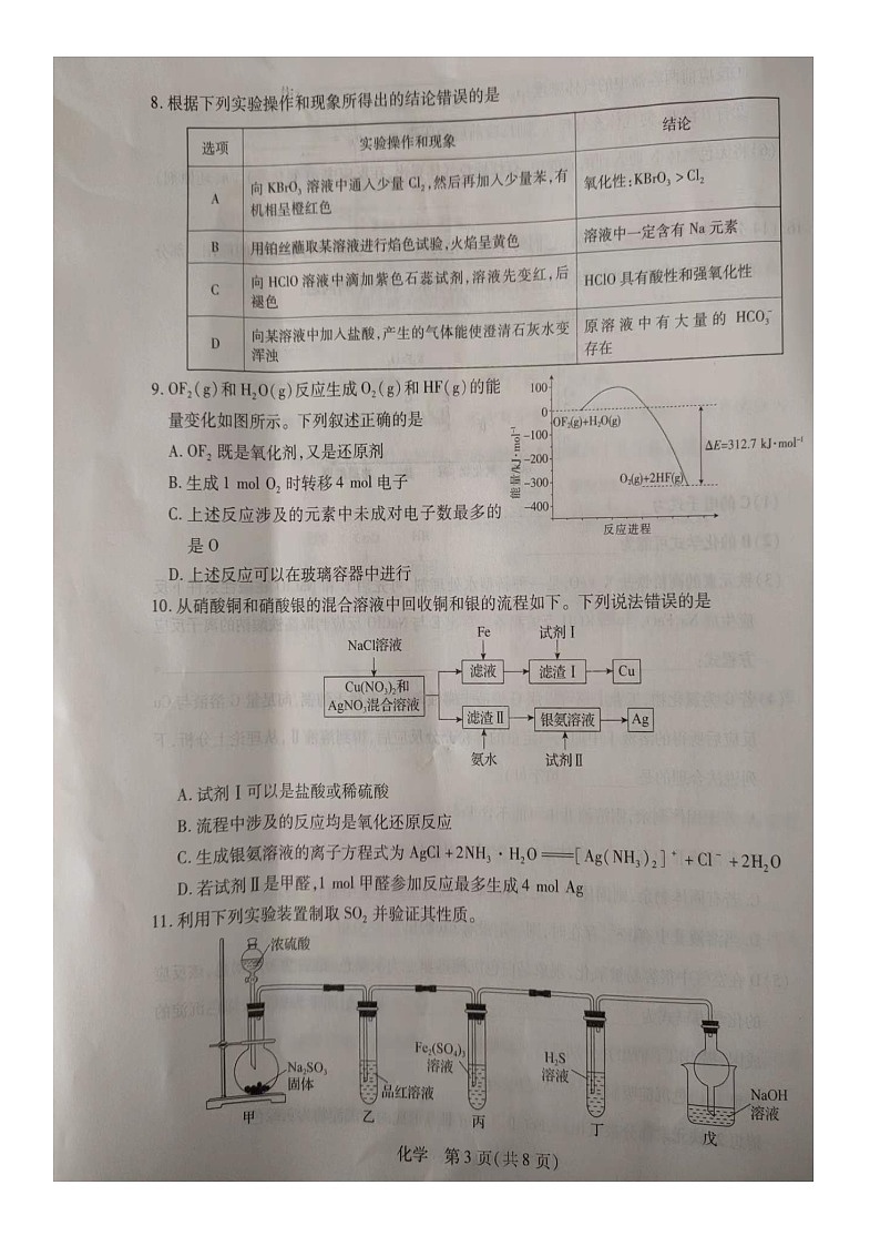 江西省赣州市江西省大余县梅关中学部分学校联考2023-2024学年高三上学期11月期中化学试题第3页