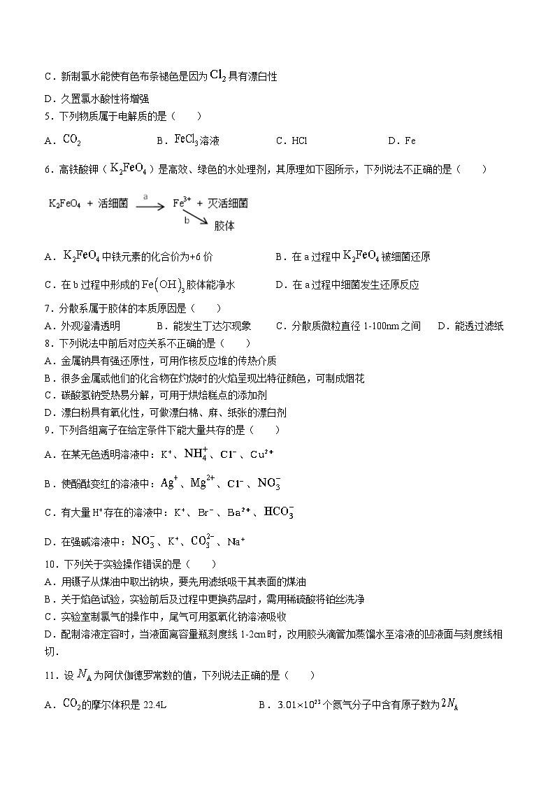 浙江省嘉兴市八校2023-2024学年高一上学期期中联考化学试题（Word版附答案）02