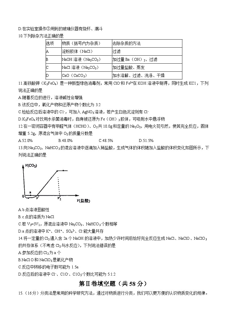 重庆实验外国语学校2023-2024学年高一上学期11月半期检测化学试题03