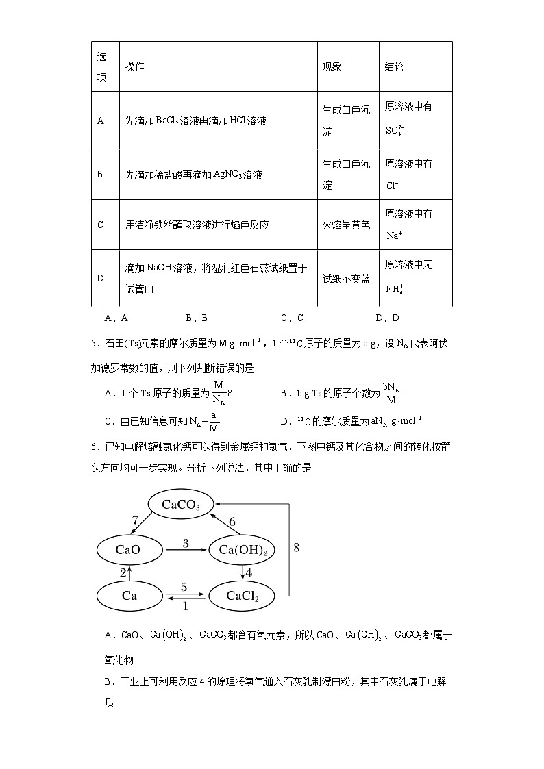 山东省聊城市茌平区第一中学2023-2024学年高一上学期期中考试化学模拟试题02