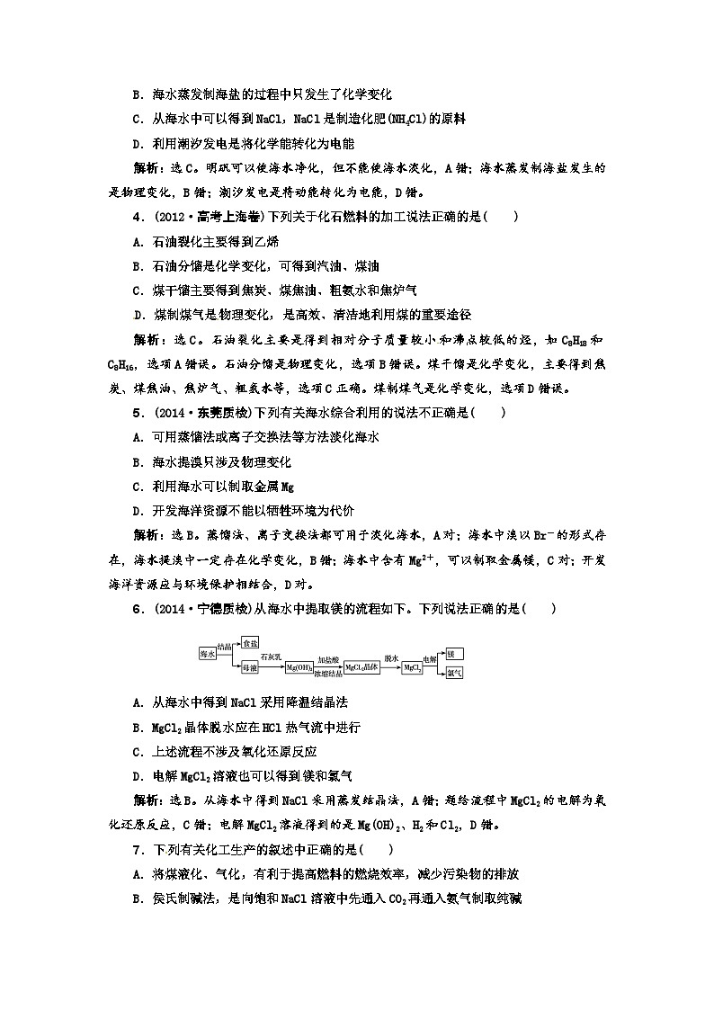 高考化学新一轮总复习  课时作业：第十一章 化学与技术练习题及答案解析第2页