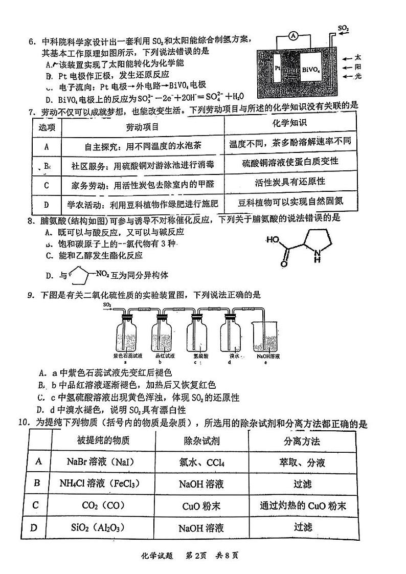 2024惠州高三上学期第二次调研考试化学试题PDF版含答案第2页