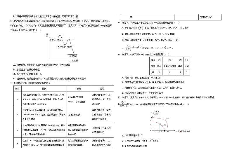 四川省广安市华蓥中学2023-2024学年高二化学上学期11月期中试题（Word版附答案）第2页
