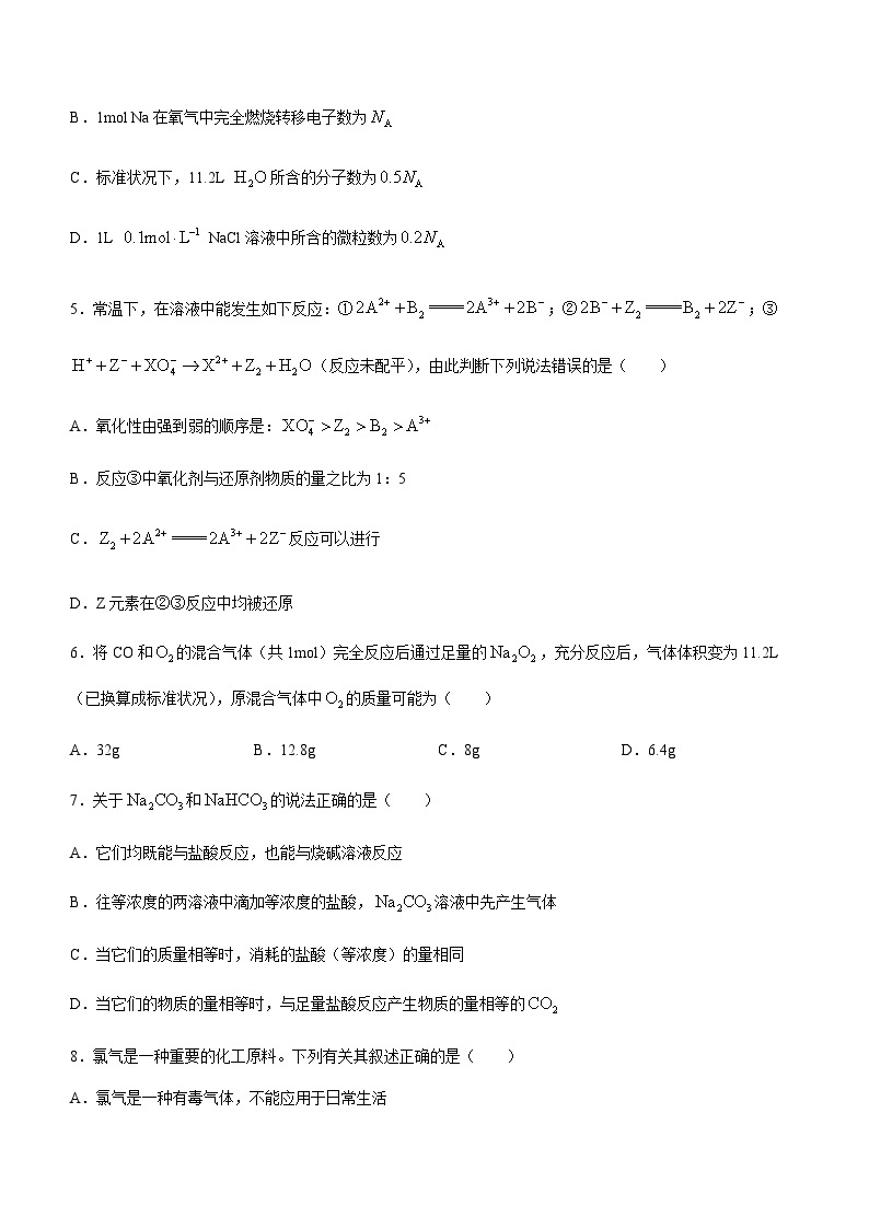 湖南省长沙市部分中学2023-2024学年高一上学期期中考试化学试题（含答案）02