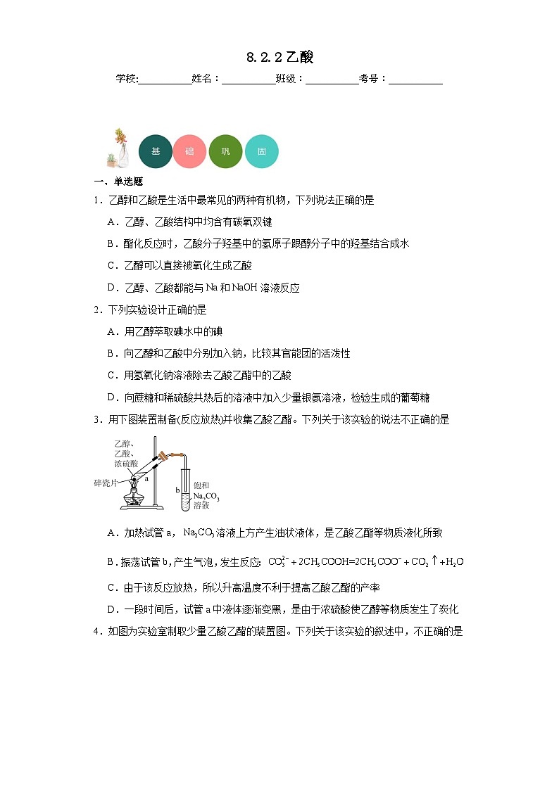 8.2.2乙酸分层练习-2023-2024学年苏教版（2019）高中化学必修第二册01