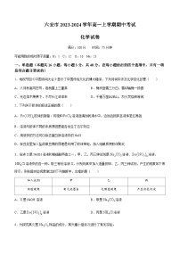 安徽省六安市2023-2024学年高一上学期期中考试化学试题（含答案）