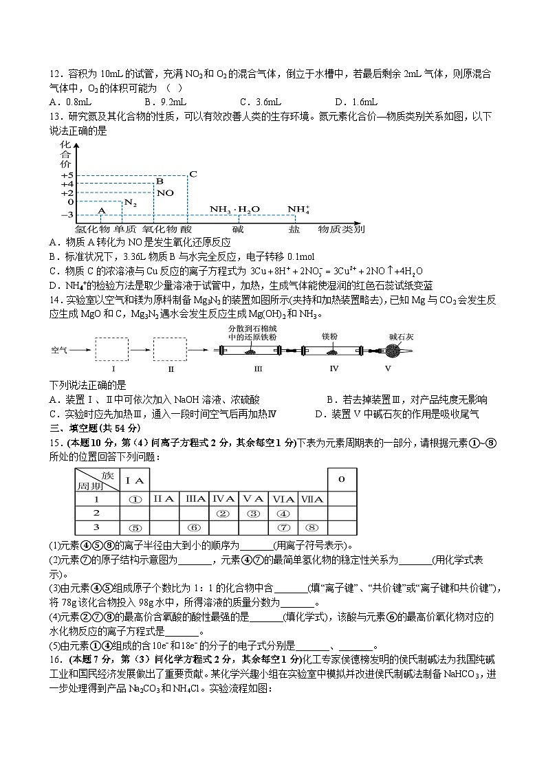 人教版高一化学2023年上学期月考试卷及答案解析03