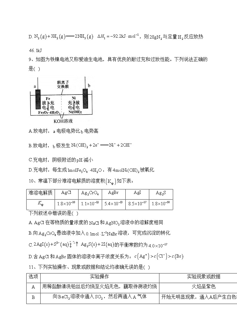 山东省2024届高三上学期适应性联考（一）化学试卷(含答案)第3页