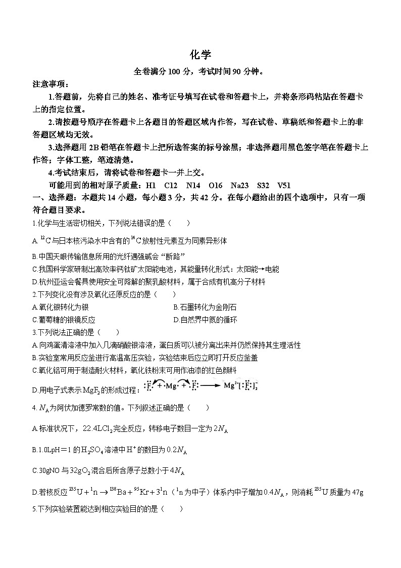 河南省周口市项城市5校联考2023-2024学年高三上学期11月月考化学试题01